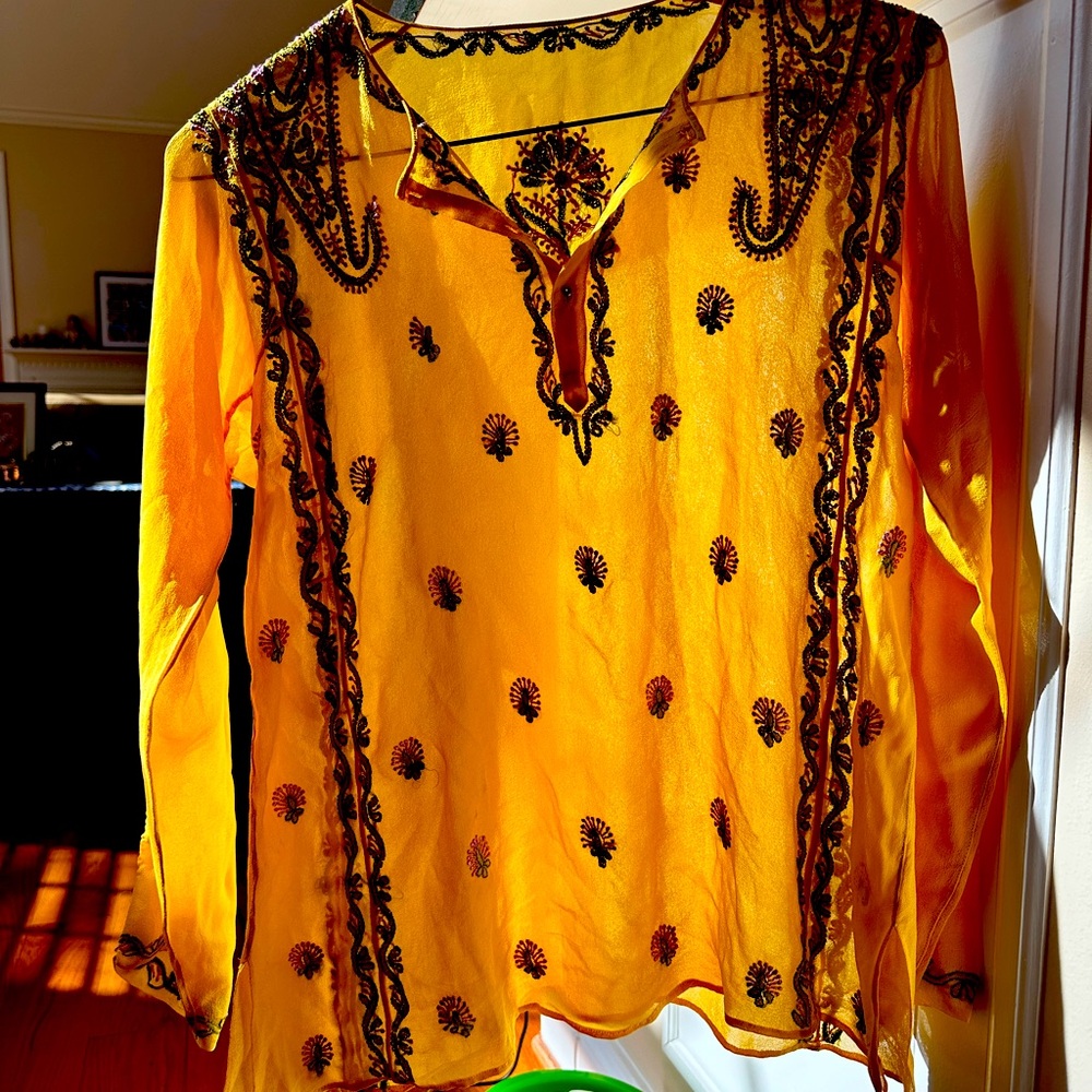 Vintage, custom hand-embroidered, Georgette top